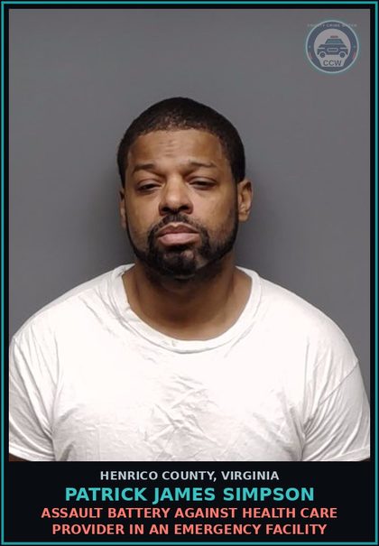 CCW arrest card for Patrick James Simpson in Henrico County: CONTEMPT OF COURT Disobedience/resistance of an officer of the court, etc.
