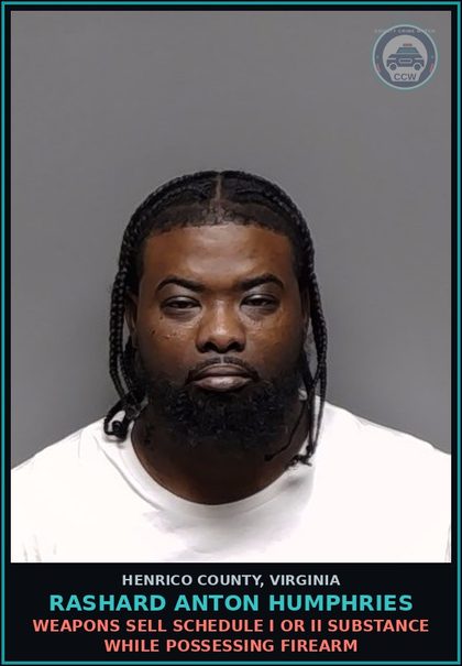 CCW arrest card for Rashard Anton Humphries in Henrico County: CA/CCP VIOLATION/DRUGS