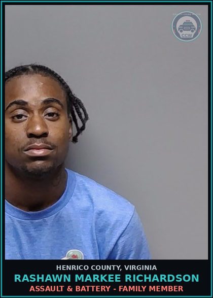CCW arrest card for Rashawn Markee Richardson in Henrico County: STRANGULATION