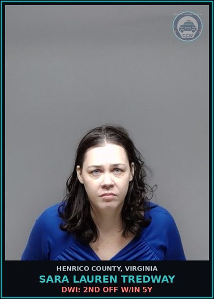 CCW arrest card for Sara Lauren Tredway in Henrico County: RECK DR: GENERALLY, ENDANGER LIFE/LIMB/PROPERTY