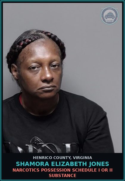 CCW arrest card for Shamora Elizabeth Jones in Henrico County: LARCENY Less than $1000 not from person