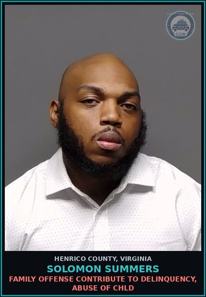 CCW arrest card for Solomon Summers in Henrico County: FAMILY OFFENSE Contribute to delinquency, abuse of chld