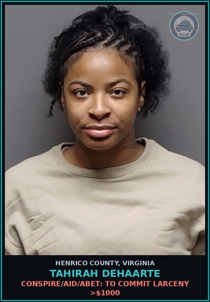 CCW arrest card for Tahirah Dehaarte in Henrico County: TATTOOS/BODY PIERCING OF MINORS