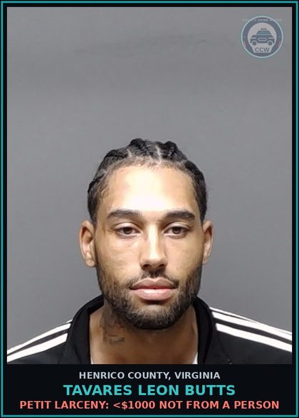 CCW arrest card for Tavares Leon Butts in Henrico County: MONUMENT: INTENTIONAL DAMAGE, VALUE >=$1000