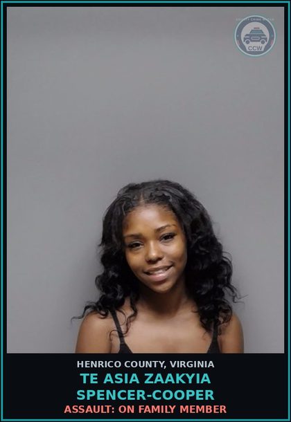 CCW arrest card for Te Asia Zaakyia Spencer-Cooper in Henrico County: MONUMENT: INTENTIONAL DAMAGE, VALUE >=$1000
