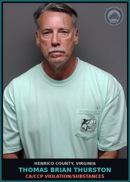 CCW arrest card for Thomas Brian Thurston in Henrico County: CA/CCP VIOLATION/DRUGS