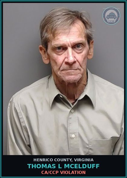 CCW arrest card for Thomas L Mcelduff in Henrico County: CA/CCP VIOLATION