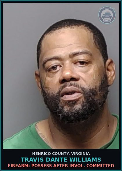 CCW arrest card for Travis Dante Williams in Henrico County: DRUGS: POSSESS SCH I OR II