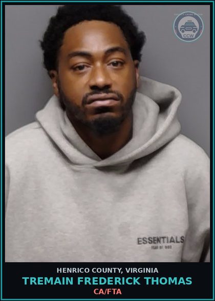 CCW arrest card for Tremain Frederick Thomas in Henrico County: CA/FTA