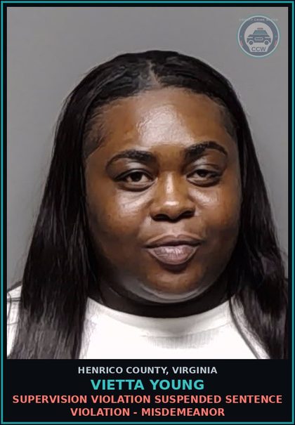 CCW arrest card for Vietta Young in Henrico County: SPEED OVER 80 MPH