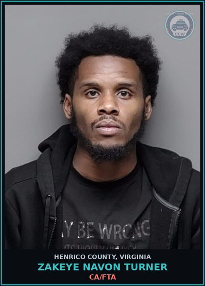CCW arrest card for Zakeye Navon Turner in Henrico County: CA/FTA