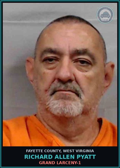 CCW arrest card for Richard Allen Pyatt in Fayette County: GRAND LARCENY-1
