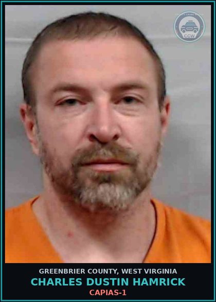 CCW arrest card for Charles Dustin Hamrick in Greenbrier County: CAPIAS-1