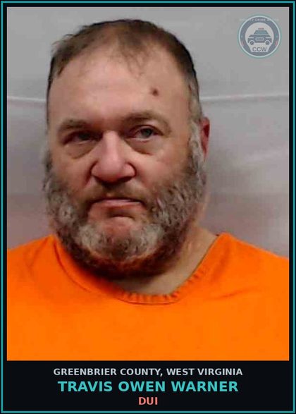 CCW arrest card for Travis Owen Warner in Greenbrier County: POSS C\S-3