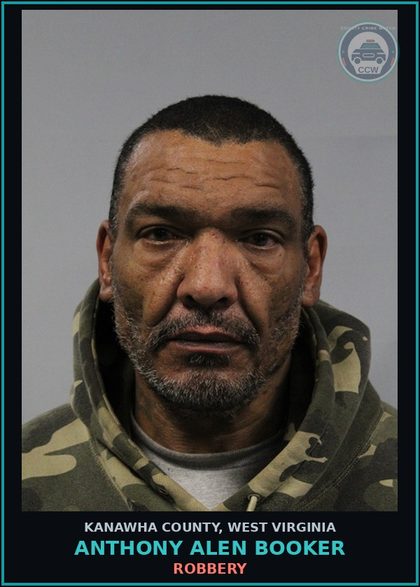 CCW arrest card for Anthony Alen Booker in Kanawha County: BURGLARY-1