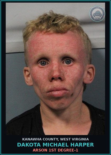 CCW arrest card for Dakota Michael Harper in Kanawha County: ARSON 1ST DEGREE-1