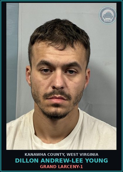 CCW arrest card for Dillon Andrew-Lee Young in Kanawha County: GRAND LARCENY-1