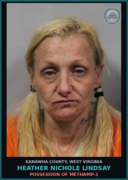 CCW arrest card for Heather Nichole Lindsay in Kanawha County: POSSESSION OF METH-1