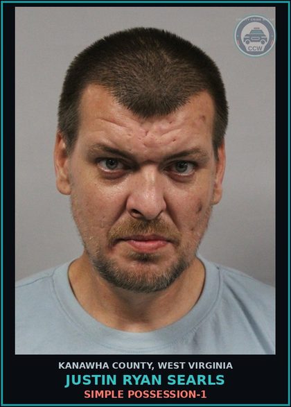 CCW arrest card for Justin Ryan Searls in Kanawha County: SIMPLE POSSESSION-1