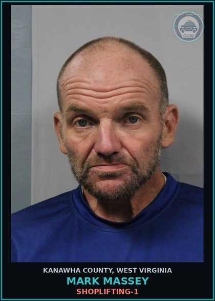 CCW arrest card for Mark Massey in Kanawha County: SHOPLIFTING-1