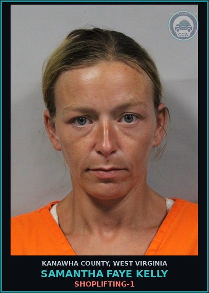 CCW arrest card for Samantha Faye Kelly in Kanawha County: SHOPLIFTING-1