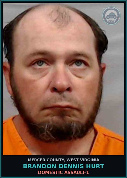 CCW arrest card for Brandon Dennis Hurt in Mercer County: DOMESTIC ASSAULT-1