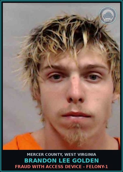 CCW arrest card for Brandon Lee Golden in Mercer County: Fraud With Access Device - Felony-1
