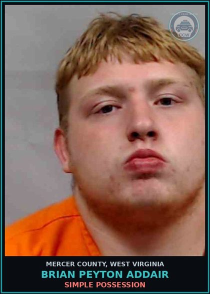 CCW arrest card for Brian Peyton Addair in Mercer County: FLEEING ON FOOT-1