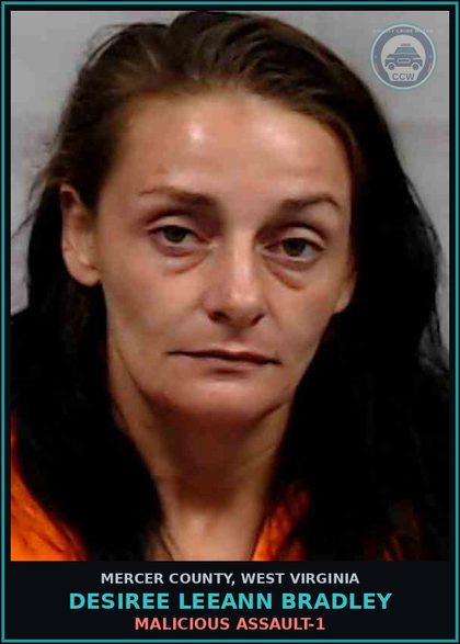CCW arrest card for Desiree Leeann Bradley in Mercer County: Malicious Assault-1