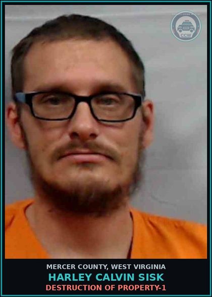 CCW arrest card for Harley Calvin Sisk in Mercer County: DESTRUCTION OF PROPERTY-1