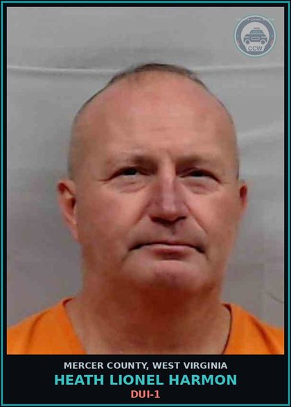 CCW arrest card for Heath Lionel Harmon in Mercer County: DUI-1
