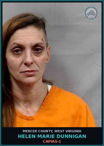 CCW arrest card for Helen Marie Dunnigan in Mercer County: CAPIAS-1
