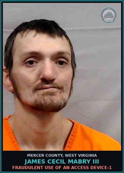 CCW arrest card for James Cecil Mabry III in Mercer County: FRAUDULENT USE OF AN ACCESS DEVICE-1