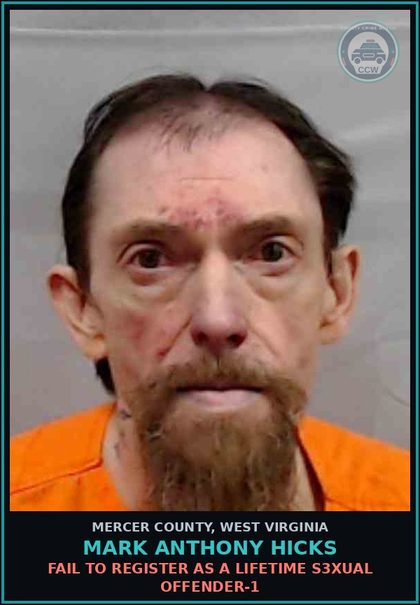 CCW arrest card for Mark Anthony Hicks in Mercer County: FAIL TO REGISTER AS A LIFETIME s3xual OFFENDER-1