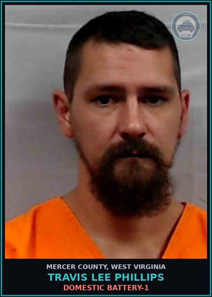CCW arrest card for Travis Lee Phillips in Mercer County: DOMESTIC BATTERY-1