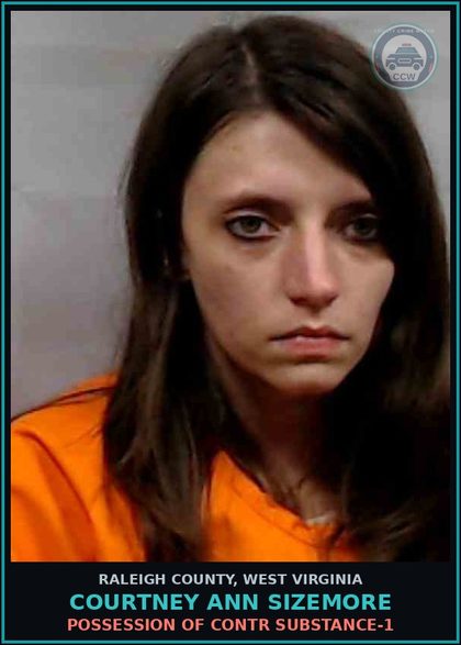 CCW arrest card for Courtney Ann Sizemore in Raleigh County: Possession of contr substance-1