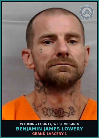 CCW arrest card for Benjamin James Lowery in Wyoming County: Grand Larceny-1