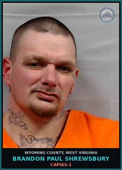 CCW arrest card for Brandon Paul Shrewsbury in Wyoming County: CAPIAS-1