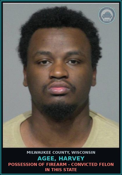CCW arrest card for Agee, Harvey in Milwaukee County: 1st-Degree Recklessly Endangering Safety