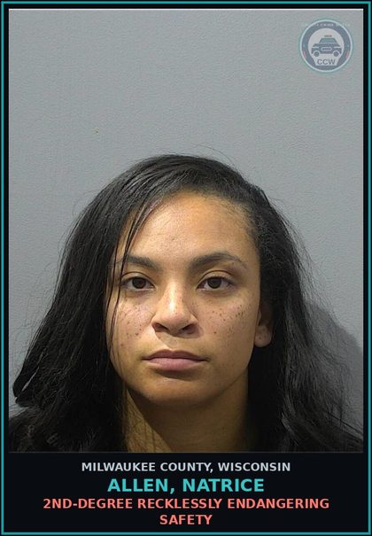 CCW arrest card for Allen, Natrice in Milwaukee County: 2nd-Degree Recklessly Endangering Safety
