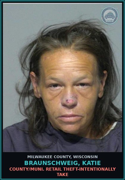 CCW arrest card for Braunschweig, Katie in Milwaukee County: County/Muni. Retail Theft-Intentionally Take
