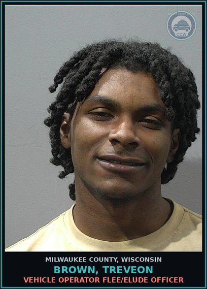 CCW arrest card for Brown, Treveon in Milwaukee County: Vehicle Operator Flee/Elude Officer