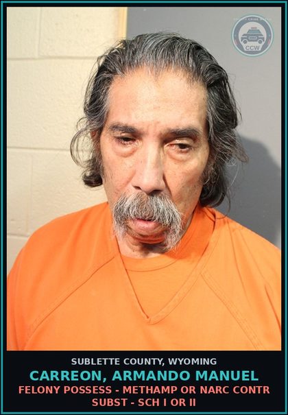CCW arrest card for Carreon, Armando Manuel in Sublette County: DWUS