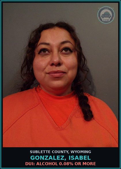 CCW arrest card for Gonzalez, Isabel in Sublette County: DUI: ALCOHOL 0.08% OR MORE