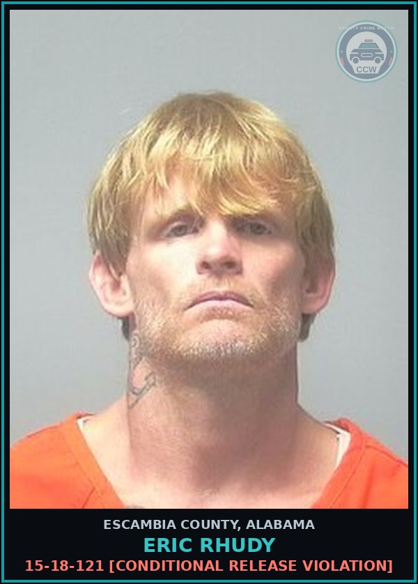 Booking mugshot of Eric Rhudy in Escambia County