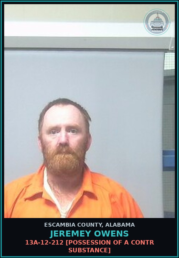 Booking mugshot of Jeremey Owens in Escambia County