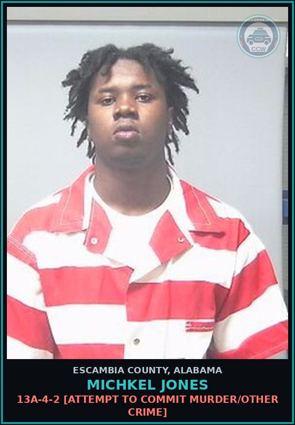 Booking mugshot of Michkel Jones in Escambia County