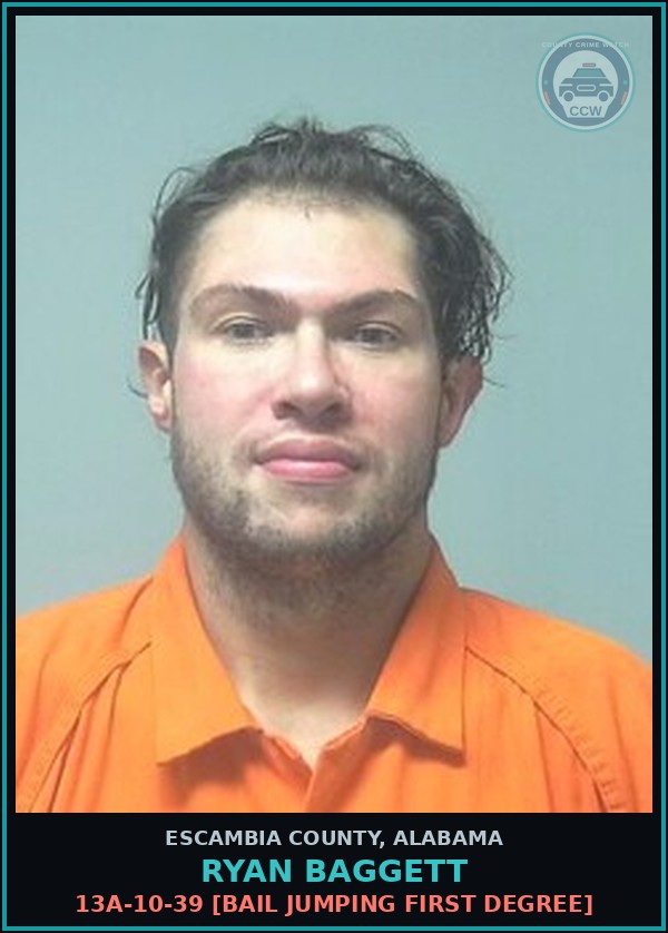 Booking mugshot of Ryan Baggett in Escambia County