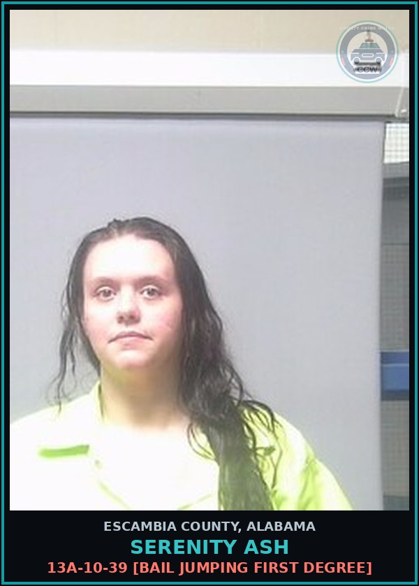 Booking mugshot of Serenity Ash in Escambia County