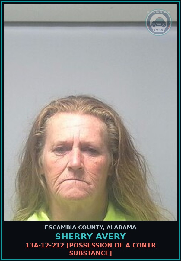 Booking mugshot of Sherry Avery in Escambia County